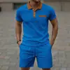 2026 Nuevo Conjunto de Verano para Hombre de Punto Waffle con Cuello Solapa Manga Corta y Pantalones Cortos Conjunto de Dos Piezas Deportivo Casual a la Moda