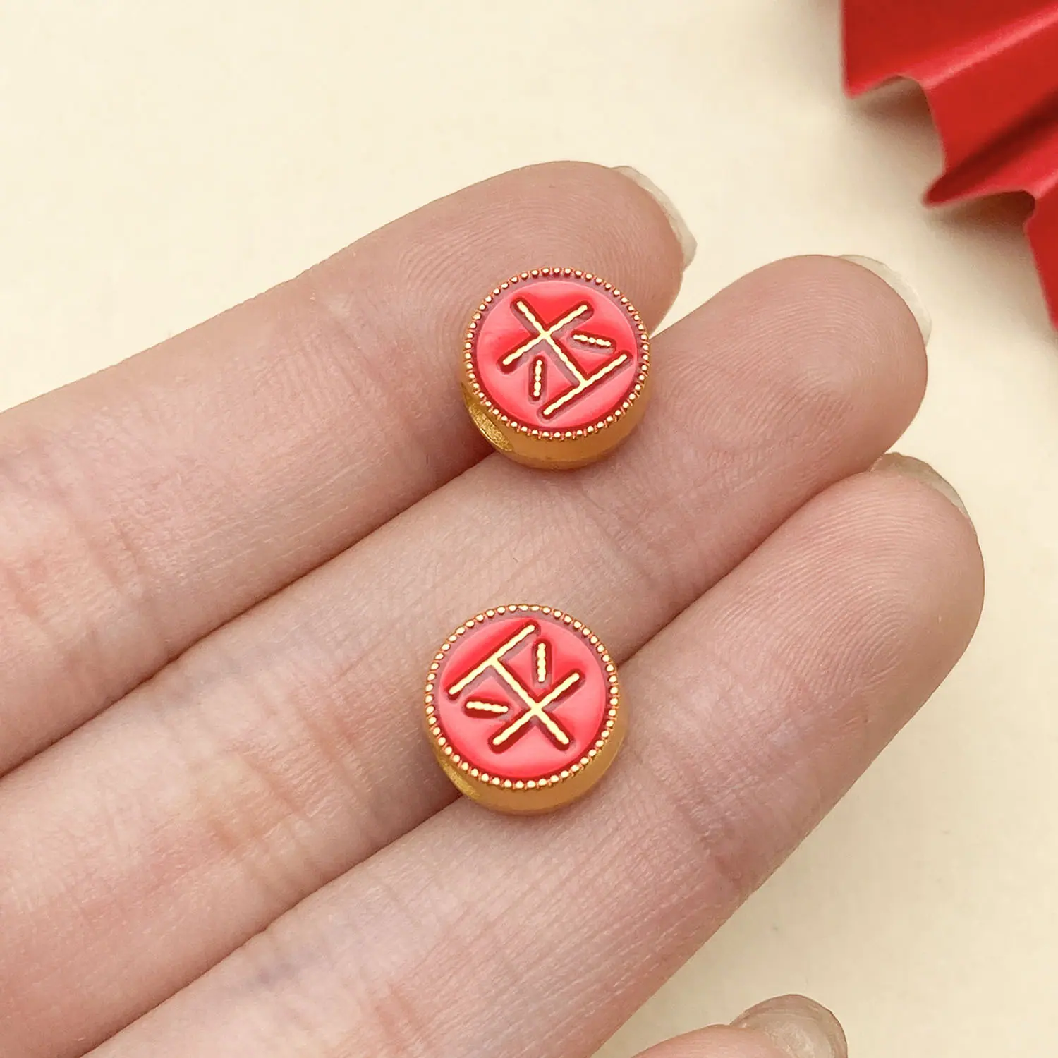 22678-ZY2-红色滴油亮金双面横孔平字间隔珠7x6mm