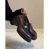 Mocasines Retro con Suela Gruesa sin Cordones para Mujer, Zapatos de Cuero Versátiles Estilo Británico Camelia