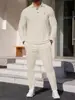 Nuevo Conjunto Casual de Waffle de Color Sólido de Gran Tamaño para Hombre con Cuello, Mangas Largas y Pantalones Largos