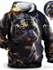 Moletom Masculino Retro Tigre Estampado 3D Top Moda Padrão Animal Manga Longa Moletom com Capuz Masculino