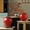 Nuevo Jarrón Cerámico Rojo Estilo Chino Festivo para Bodas Decoración para el Hogar Sala de Estar Arreglo Floral Hotel Decoración Suave Maceta Recipiente para Flores