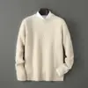Suéter de Lana Pura 100% Grueso Jacquard de Doble Capa con Cuello Redondo para Hombre, Suéter de Lana de Punto Holgado Casual de Negocios