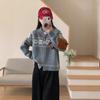 Cardigan de suéter com zíper duplo estilo universitário jacquard feminino outono novo solto preguiçoso lar casaco de malha top moderno