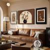 Pintura Decorativa para Sala de Estar Estilo Antiguo Medio Caqui Ruyi Mural Retro de Alta Gama Pared de Fondo para Sofá Francés Pintura Triple Colgante