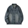 Chaqueta de mezclilla lavada retro americana para hombre de talla grande, holgada y versátil, abrigo de mezclilla extragrande para hombre