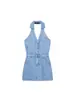 Vestido Mini Moda Europea y Americana Marca Z Venta Caliente Cuello Halter Aliexpress Transfronterizo Tapa Flip Azul Claro Elástico Za