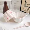 Adorable Vajilla de Cerámica con Forma de Lazo Color Crema para Niñas, Color Bajo Esmalte, Alto Valor Estético, Bol para Arroz, Bol para Postre, Adorable y Amigable
