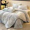 Juego de Cama de Invierno de Alto Gramaje con Estampado 3D de Leche Fleece, Juego de Cuatro Piezas, Sábana de Cama de Coral Fleece Engrosada, Funda de Edredón, Ropa de Cama con Terciopelo Adicional
