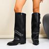 Nuevos Zapatos de Mujer de Comercio Exterior con Punta Fina, Caña Alta, Hebilla Metálica Recta, Botas de Media Caña, Talla Grande, Tacón Grueso, Botas para Pantalón, Botas de Mujer