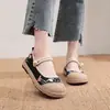 Grinalda de Garças Brancas 25 Primavera/Verão Novos Sapatos Bordados Velhos de Pequim Sapatos de Tecido de Linho Bordado Femininos Estilo Chinês Estilo Étnico Boca Rasa