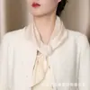 Bufanda de Seda Floral de Color Sólido de Alta Gama para Mujer, Versátil Decoración de Cuello para Primavera y Verano