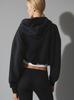 Amazon Transfronterizo Estilo Europeo y Americano Sencillo Corto Otoño e Invierno Crop Top Cordón Color Sólido Sudadera con Capucha Casual Deportiva Holgada Sudadera