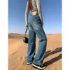 702 # Jeans de pierna ancha estrecha color gris cemento para mujer, nuevo estilo otoño e invierno 2026, tiro alto, adelgazantes, pierna recta, pantalones de largo hasta el suelo