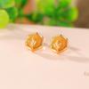 Pendientes de plata de ley S925 bañados en oro con diseño de ciervo, con cera de abejas, estilo retro, nuevos pendientes redondos de bambú chino con hojas de bambú, estilo nacional y elegantes.
