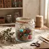 Pote de Vidro Vintage Embossado com Corda de Cânhamo, Pote de Armazenamento de Boca Larga e Alta Transparência, Recipiente de Vidro Multifuncional para Armazenamento e Decoração de Casa
