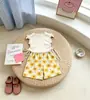 Conjunto de Verano para Niñas de Comercio Exterior 2026 Estilo Coreano Fresco y Lindo Top de Manga Abullonada Siete- Pantalones de Pierna Ancha Conjunto de Dos Piezas