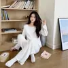 Pijama para mujer con almohadillas en el pecho, algodón puro, primavera y otoño, estilo coreano ins, puro y deseable, manga larga, pantalón largo, se puede usar fuera, conjunto para estar en casa