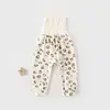 Pantalones largos de algodón para bebé, de cintura alta, protectores de barriga, adecuados para bebés y niños pequeños, pantalones largos de capa base para otoño, pantalones de cintura alta grado A para bebés y niños pequeños