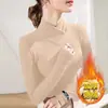Blusa Térmica de Fleece Dupla Face com Gola Alta para Mulheres, Novo Estilo Outono/Inverno 2026, Forrada com Fleece, Espessada, Camiseta Quente de Manga Longa