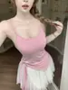 3018 # Estilo nuevo de verano estilo deseo puro camisola de retazos a rayas con amarre para mujer, corte ajustado con tirantes fijos y copas en el pecho