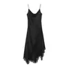 Vestido de Alça com Decote V em Renda Decorativa Textura de Cetim de Seda Popular de Verão Europeu e Americano Cross-Border Aliexpress