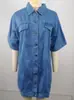 Vestido de ganga lavado com lapela, dois bolsos, botões metálicos, ombros caídos, comércio exterior transfronteiriço europeu e americano Amazon
