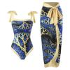 Traje de baño conservador de tres piezas europeo y americano unido que cubre el vientre para playa y aguas termales, bikini unido retro francés