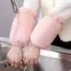 Mangas Impermeáveis para Mulheres com Decoração de Pérolas, Mangas Fofas de Outono e Inverno à Prova de Óleo e Anti-Sujeira, Mangas para Tarefas Domésticas, Mangas para Estudantes