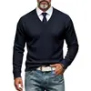 Colección transfronteriza europea y americana otoño/invierno: Camiseta casual de manga larga para hombre, ajuste holgado, tejido jacquard de peso pesado, con cuello en V profundo, adecuada para el trabajo