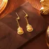 Brincos Vintage de Cabacinho da Sorte Banhados a Ouro, Novo Estilo Chinês, Luxo Leve, Modernos, Brincos Longos de Alta Qualidade, Pingentes de Orelha com Temperamento Elegante