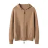 Nuevo cárdigan de punto de cachemira para otoño e invierno, elegante y sencillo, color liso, de manga larga, con capucha, moderno, con cremallera, para el uso diario de mujer