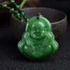 Venta al por mayor de fábrica de Yiwu collar de calcedonia verde oscuro estilo étnico marca Guanyin Dragón Buda panzón cadena larga para suéter