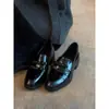 Versão em Pele de Ovelha~Mocassins de Couro Genuíno Estilo Britânico para Mulheres, Sapatos de Calçar para o Dia a Dia, Sapatos de Couro com Laço Francês e Salto Bloco
