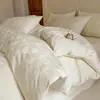 Conjunto de 4 Peças Jacquard Simples Classe A Algodão Puro 60s Novo Fio de Algodão Tingido no Fio Capa de Edredom Lençol de Cama Lençol com Elástico Roupa de Cama 4