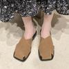 Pantuflas Mule Tejidas de Estilo Francés con Tiras Cruzadas Planas Huecas para Mujer, Mules Slip-On de Punta Cuadrada para Uso Exterior