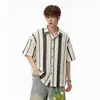 Camisa de manga curta para férias de verão em ilha estilo americano 2026, camisa listrada oca estilo ins tendência nicho