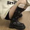 Botas Vaqueras Nuevas Delgadas Negras Estilo Universitario Retro Pequeñas que Aumentan la Altura Botas Largas Vaqueras Suela Gruesa Primavera y Otoño Estilo Americano