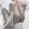 Pijama de Algodão e Seda de Manga Curta Estilo Novo 2026 para Mulheres, Conjunto de Roupa de Casa Tamanho Grande para Primavera e Verão, Estilo Chinês, Pode Ser Usado Fora, Tamanho Plus