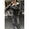 Jeans Americano Retro Resistente Lavado com Strass Boca de Sino para Mulheres, Tamanho Grande Estilo Y2K, Corte Justo, Calça Longa Casual que Valoriza a Silhueta
