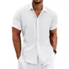 Venta al por mayor de fábrica Comercio exterior Transfronterizo Amazon Color sólido Casual Camisa de manga corta para hombre Juventud Algodón Lino Nudo de botón oculto Camisa