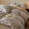 Conjunto de Quatro Peças Espesso Escovado 100% Algodão Puro Estilo Ins de Luxo Leve Lençol com Elástico 100% Algodão Capa de Edredom Conjunto de Cama Floral de Três Peças 4