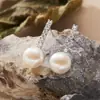 Brincos de Prata Esterlina S925 com Pérolas Naturais, Modernos e Luxuosos, com Diamantes, Simples e Elegantes, Sensação de Alto Padrão, Novo Modelo Transfronteiriço