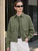 Chaqueta de trabajo militar de alta gama para mujer Nanyou, chaqueta casual de otoño corta de corte holgado para mujer con un bolsillo grande y un cuello alto