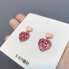 D011 Aretes Temperamento Rosa Amor Nuevos Aretes de Moda Casuales Pequeños Diseño Diamante Completo Aretes Corazón Femeninos