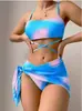 Biquíni Tie-dye Europeu e Americano 2027 Maiô Feminino Conjunto de Três Peças Saia de Renda Biquíni Separado Moda Praia Amazon