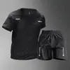 Traje deportivo para hombre, ropa de seda helada de secado rápido, camiseta de fitness, pantalones cortos de manga corta para correr, ropa de entrenamiento, secado rápido de seda helada, transfronterizo