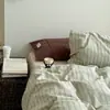 Juego de Ropa de Cama a Rayas Mixtas de Algodón Puro Cuatro Piezas Algodón Puro 100% Algodón Estilo Retro Funda Nórdica Sábana Plana Universal para Todas las Estaciones 4
