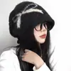 Gorro de Punto Retro Americano con Borde Enrollado, Holgado, para Circunferencia de Cabeza Grande, Sombrero Frío Adelgazante para Mujer, Nuevo Versátil Sombrero de Lana 2025