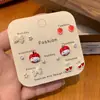 Conjunto de Brincos de Cachorro com Orelha de Maçã Vermelha Pingando Óleo Estilo Natalino Laço Delicado Feminino Doce Divertido Brincos Fofos